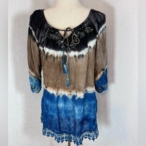 Shoreline Tie Dye Embellished‎ and Embroidered Blouse